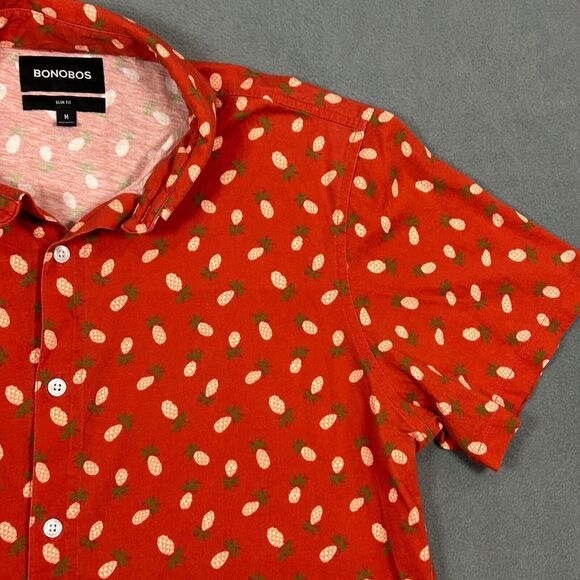 Bonobos Shirt Mens Medium Red Slim Fit All Over Pineapple Print Short‎ Sleeve - Picture 4 of 10